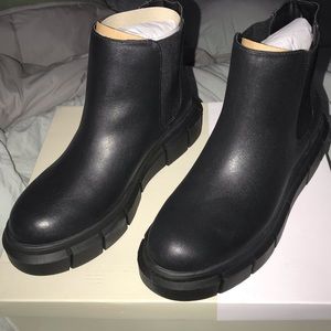 Black vegan leather lug sole Chelsea boots brand new original box no tags